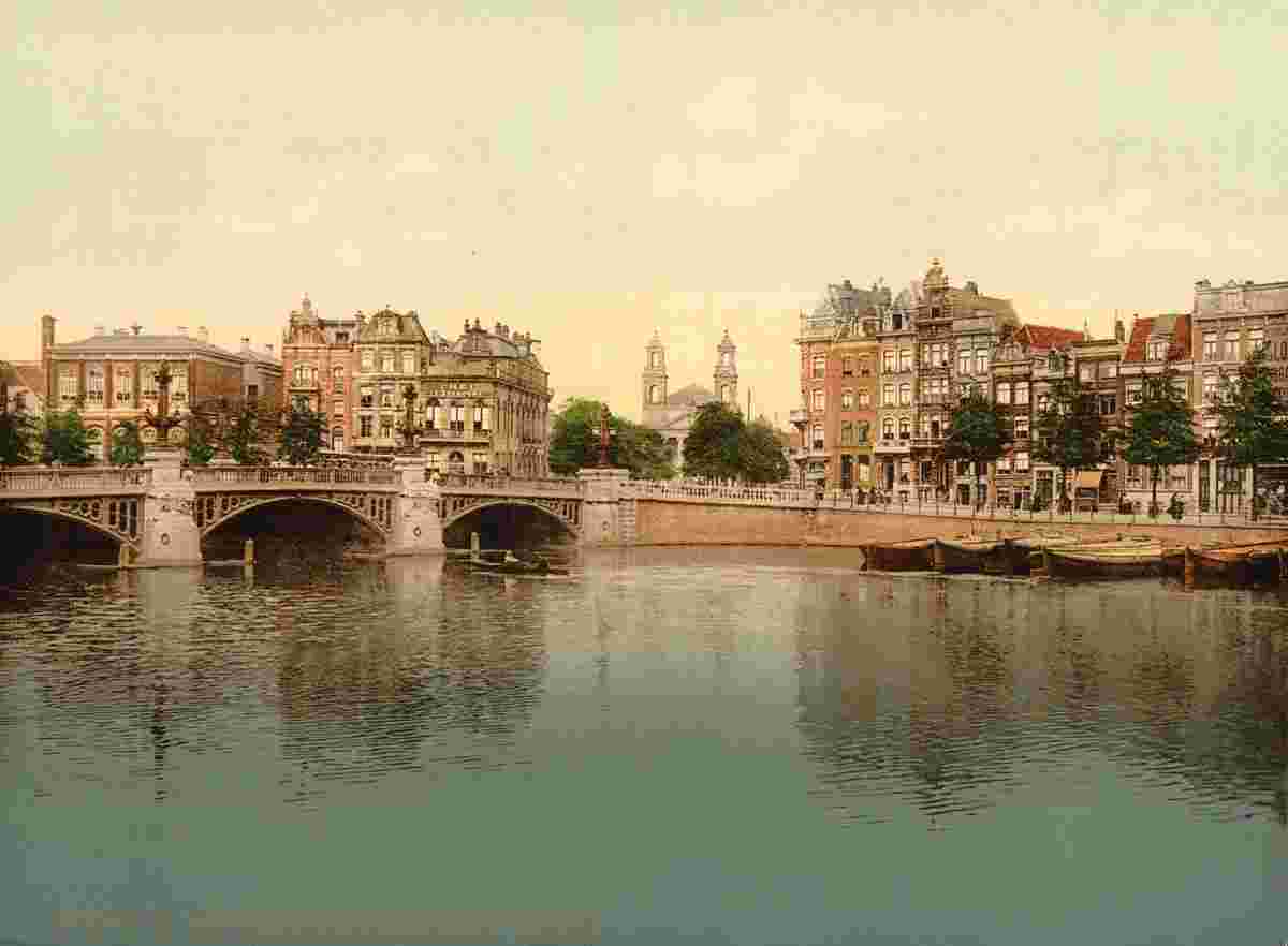 Amsterdam. Blue bridge and Amstel River, circa 1890