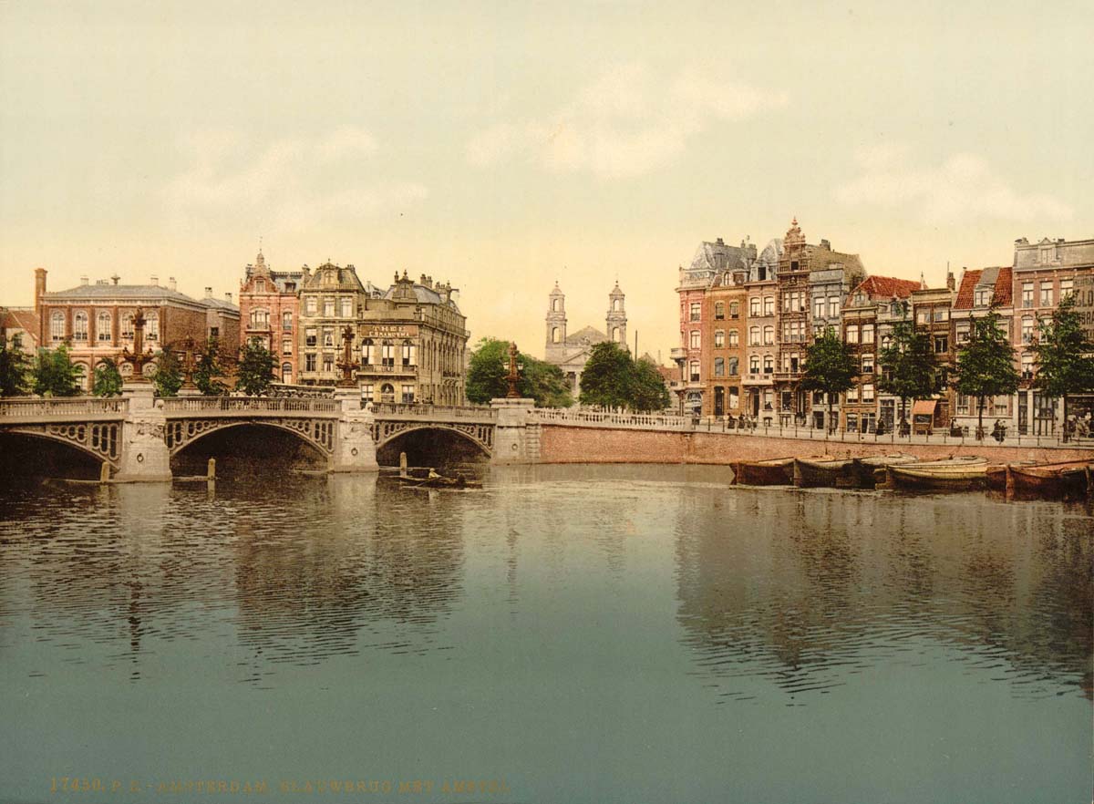Amsterdam. Blue bridge and Amstel River, circa 1890