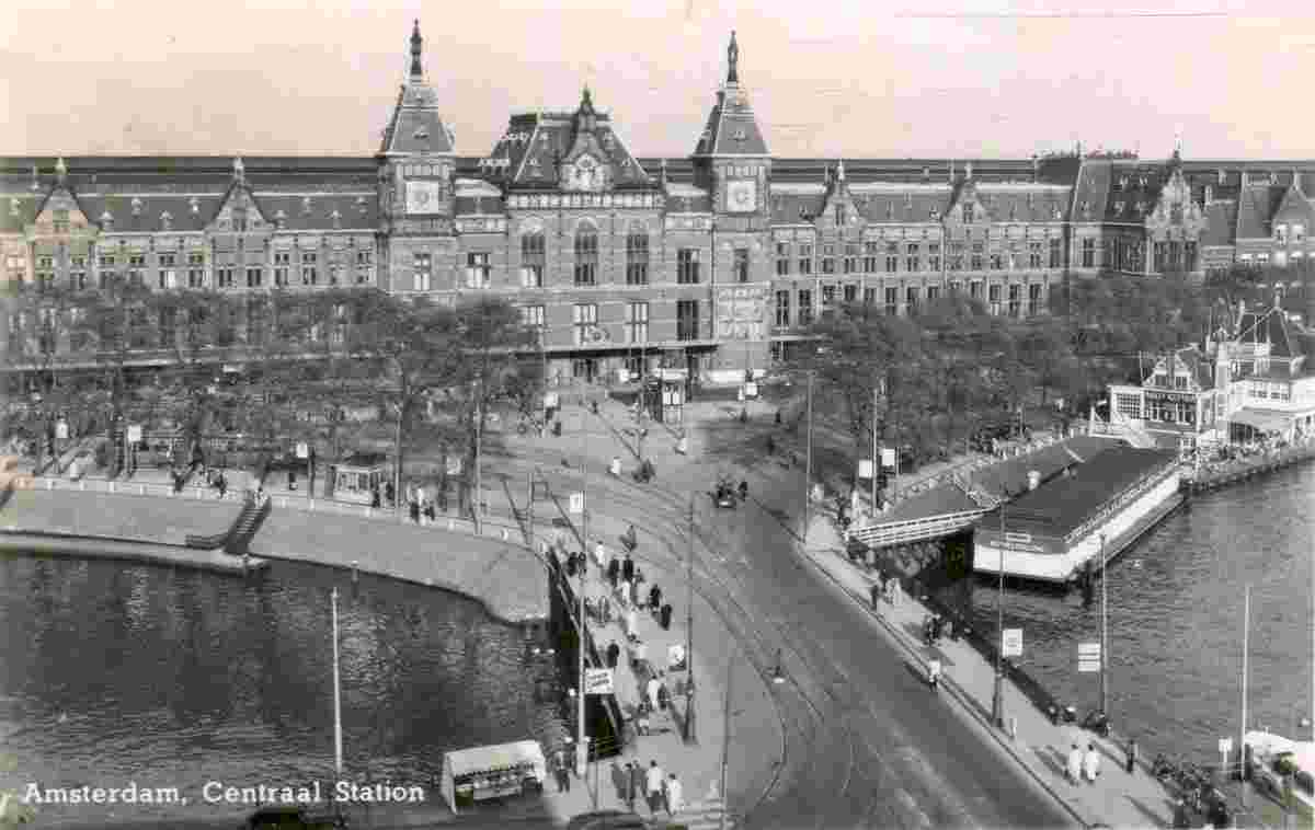 Amsterdam. Central Railway Station and Bridge, 1952