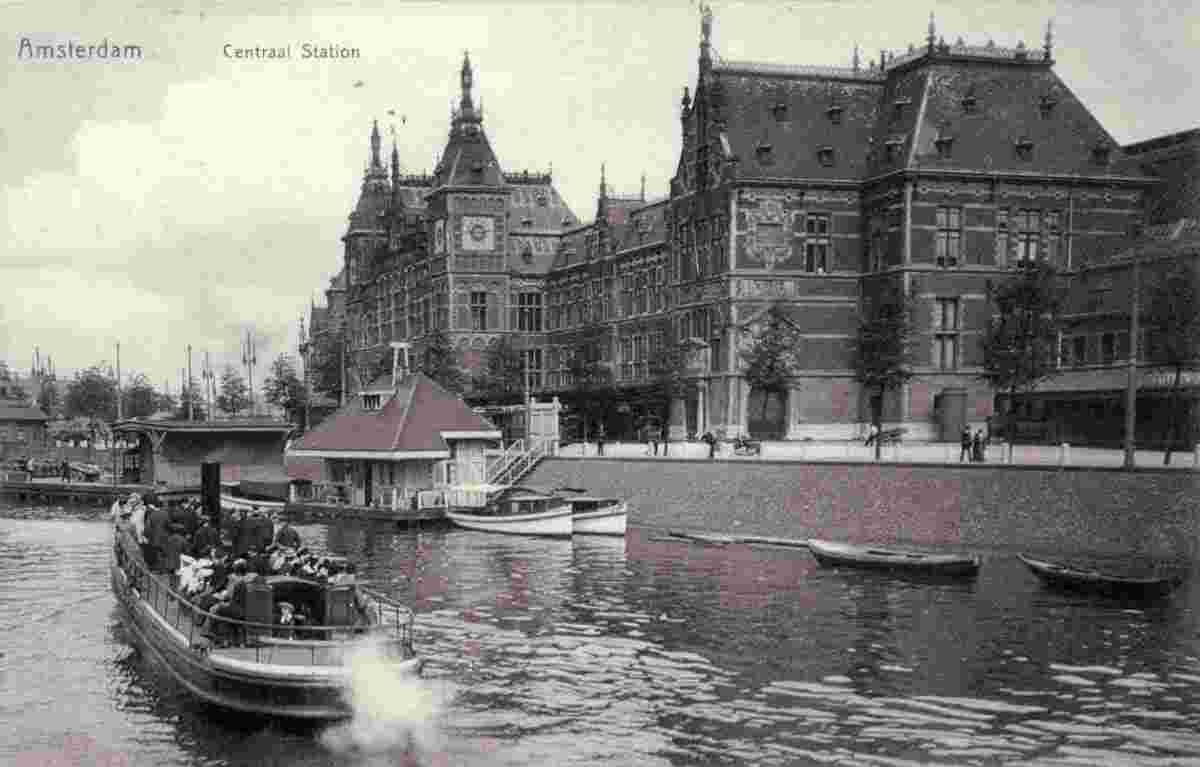 Amsterdam. Central Railway Station, view from river