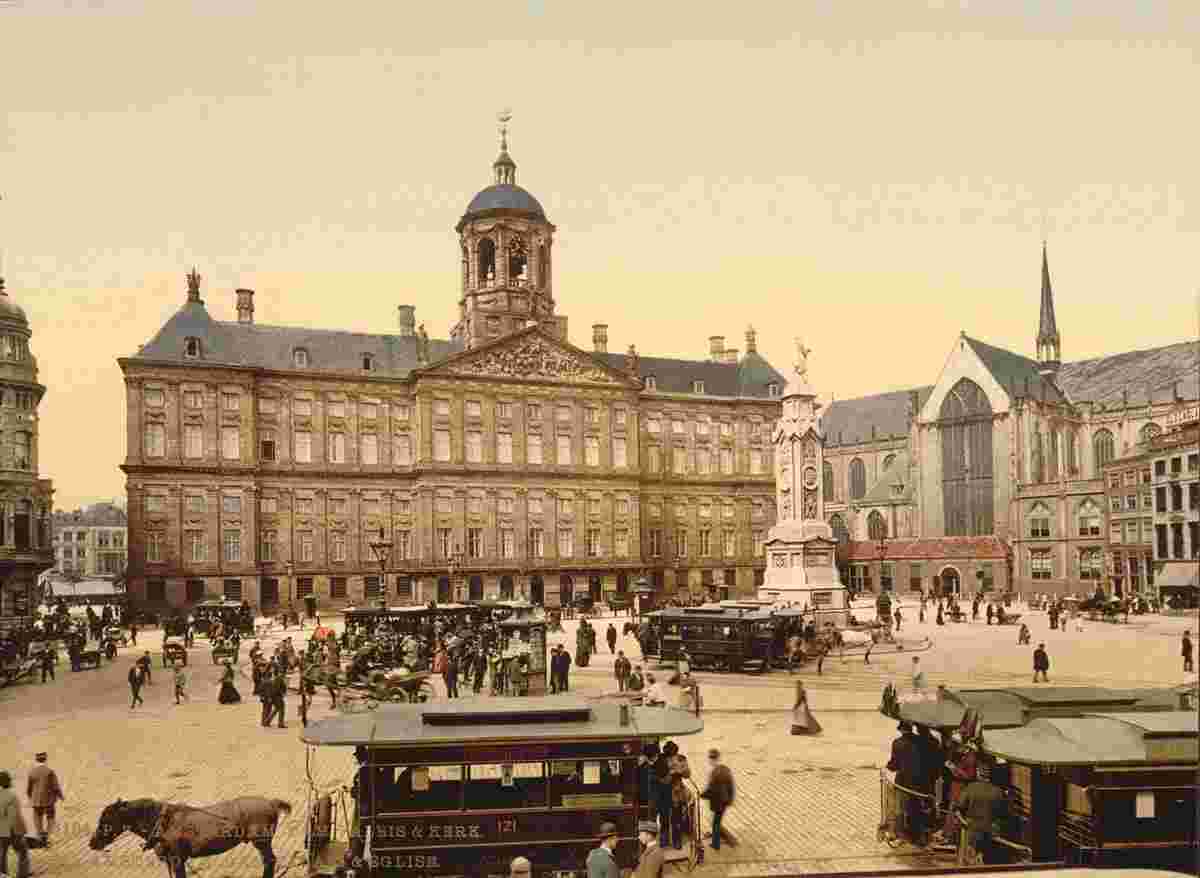 Amsterdam. Square, Royal Palace and New Church, circa 1890