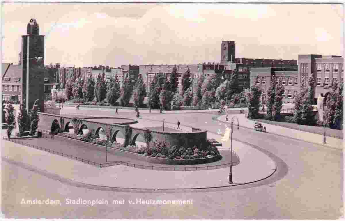 Amsterdam. Stadium square with Johannes Benedictus van Heutsz Monument, 1942